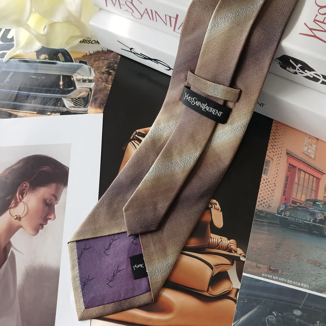 입생로랑 실크 골드브라운 그라데이션 넥타이 9.5cm A+등급A18814 상품이미지5