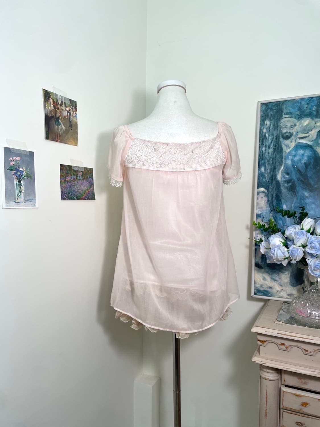 sheer pink lace square-neck princess blo 상품이미지3