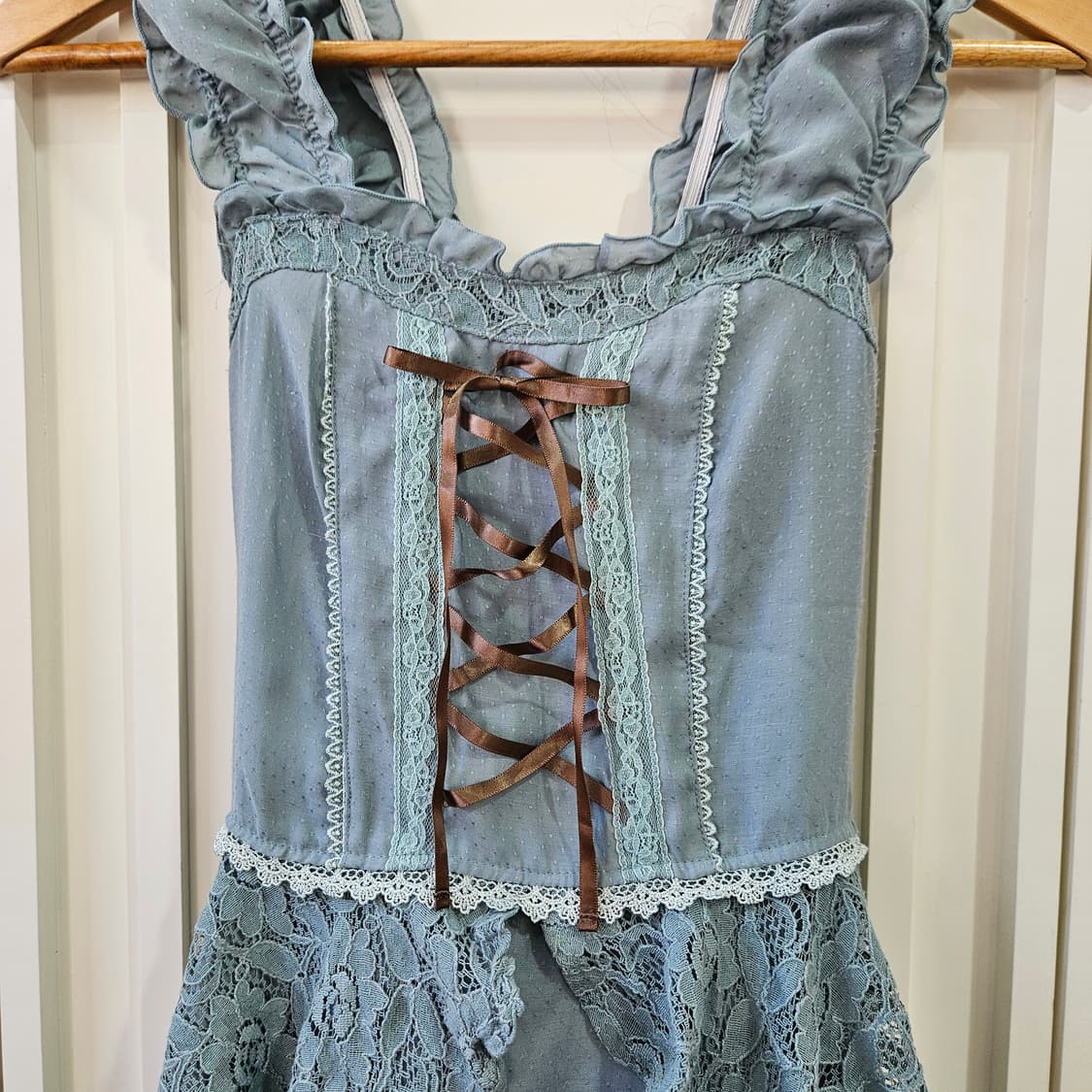 (Axes Femme) 민트블루 레이스 코르셋 리본 원피스 상품이미지3
