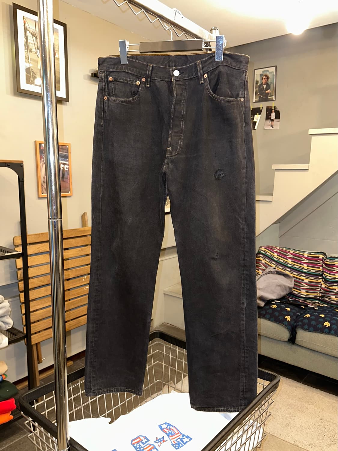 90’s Levi’s 501 black denim washed pants 상품이미지4