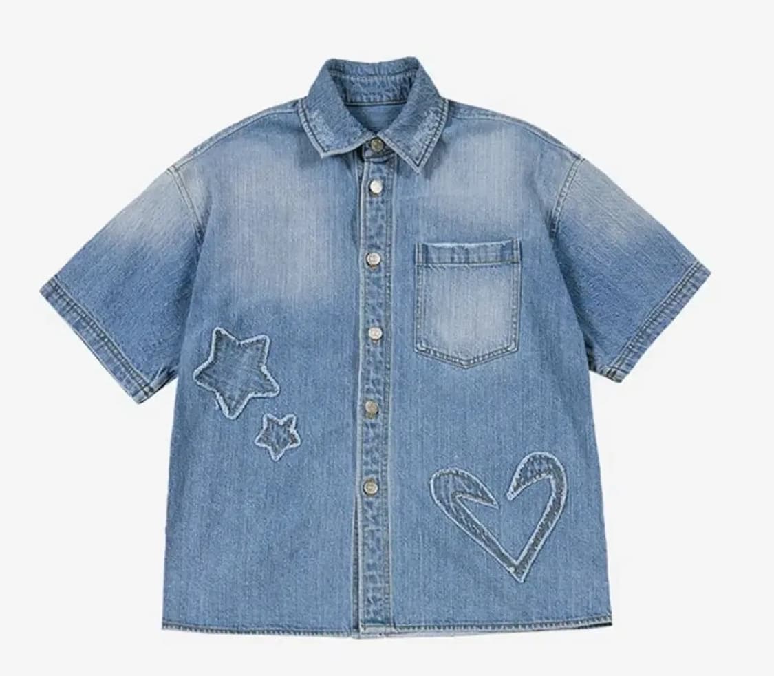 더뮤지엄비지터 STAR DAMAGED DENIM HALF SHIRTS 상품이미지1