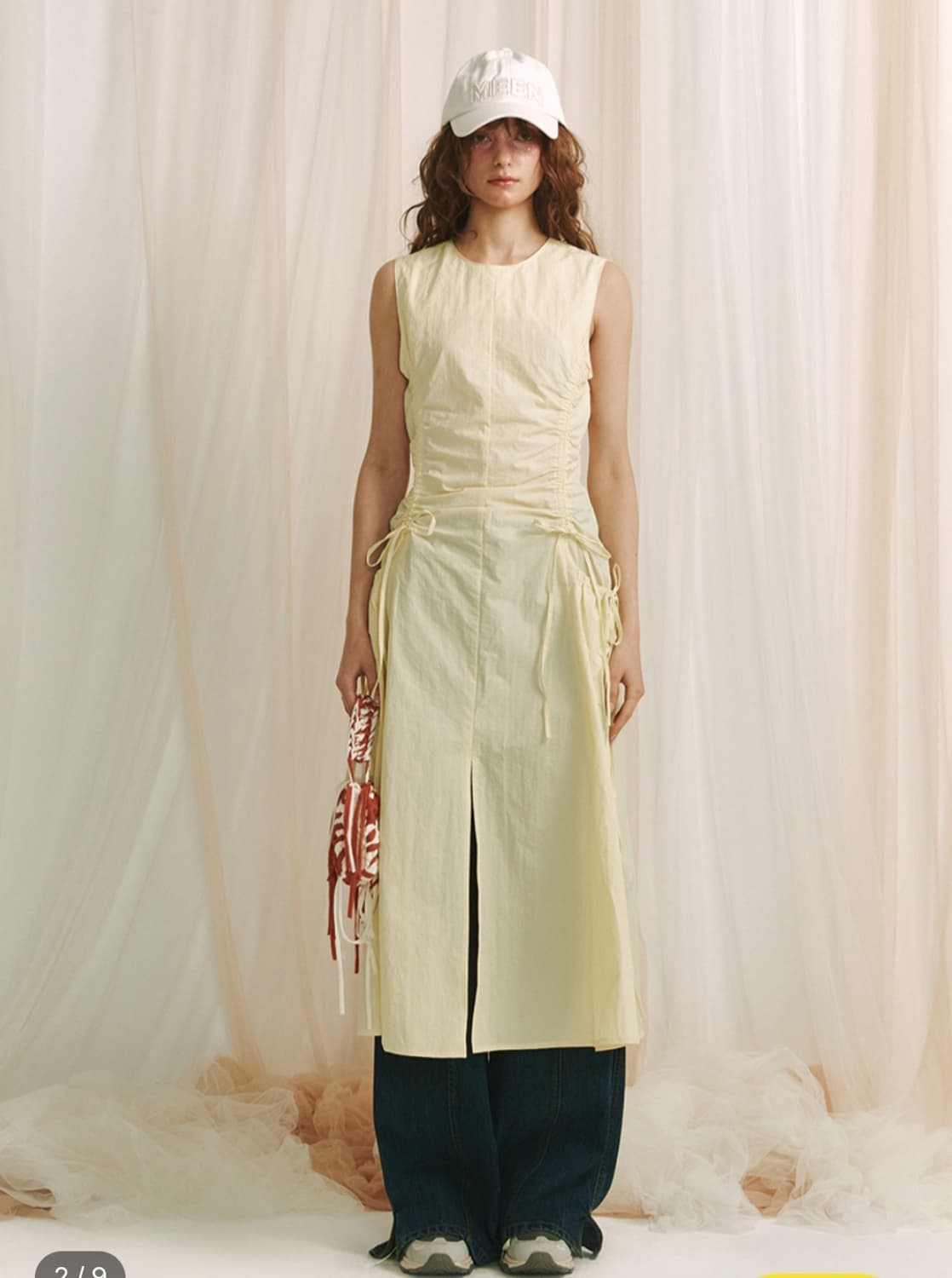 민더리 셔링 슬릿 리본 원피스  상품이미지1