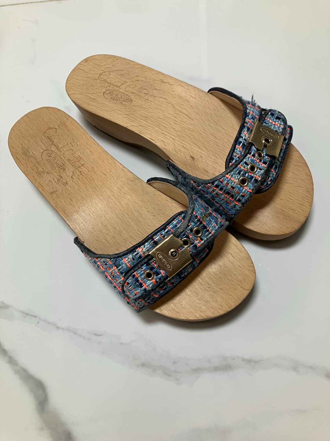 Y2K 2000s 닥터숄 우든힐 트위드 슬라이드 투명 클로그 샌들 빈티지 상품이미지1