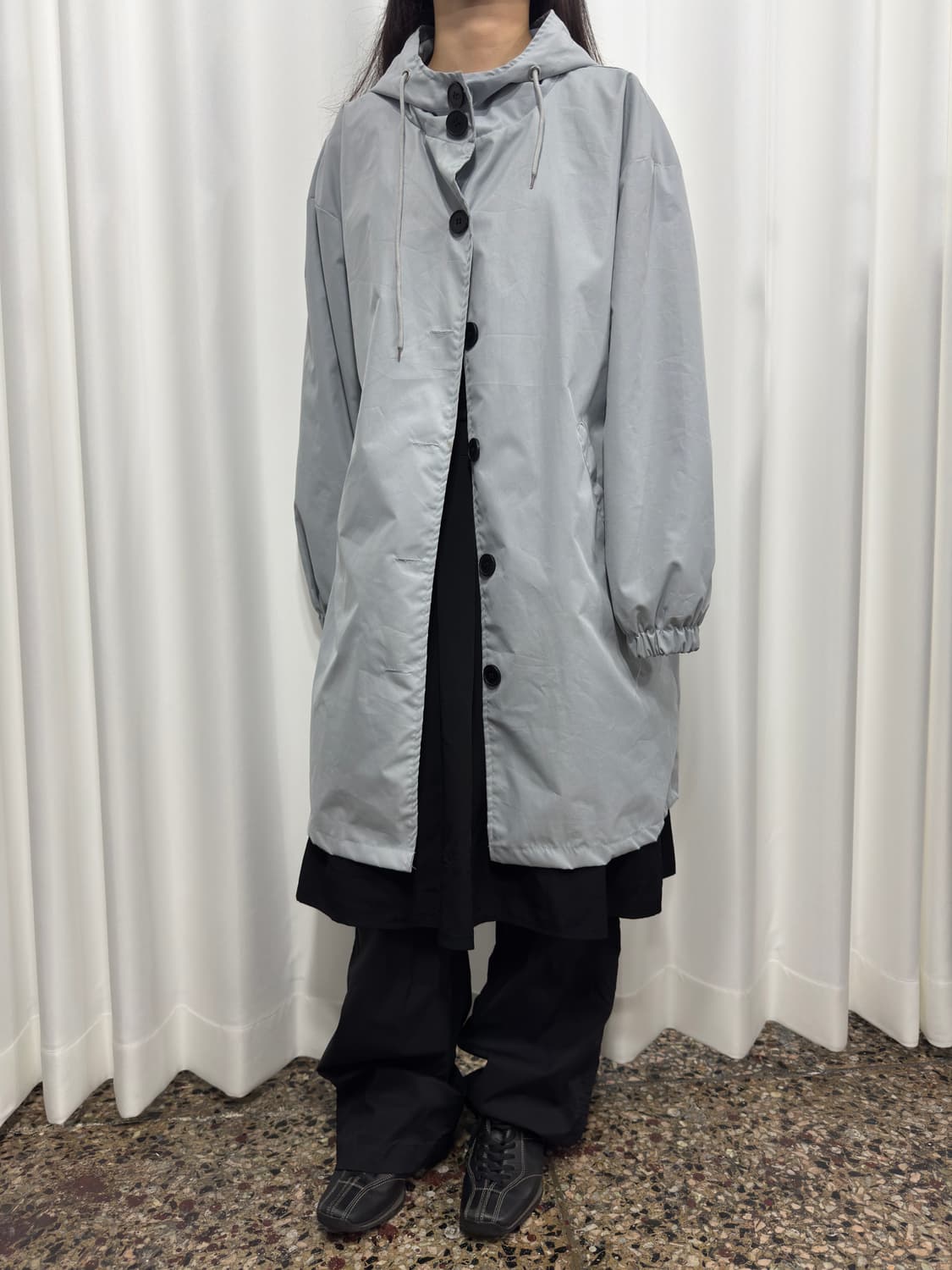 soft blue hood button coat 상품이미지4