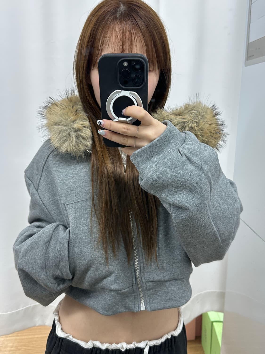 퍼 크롭 후드집업 상품이미지5