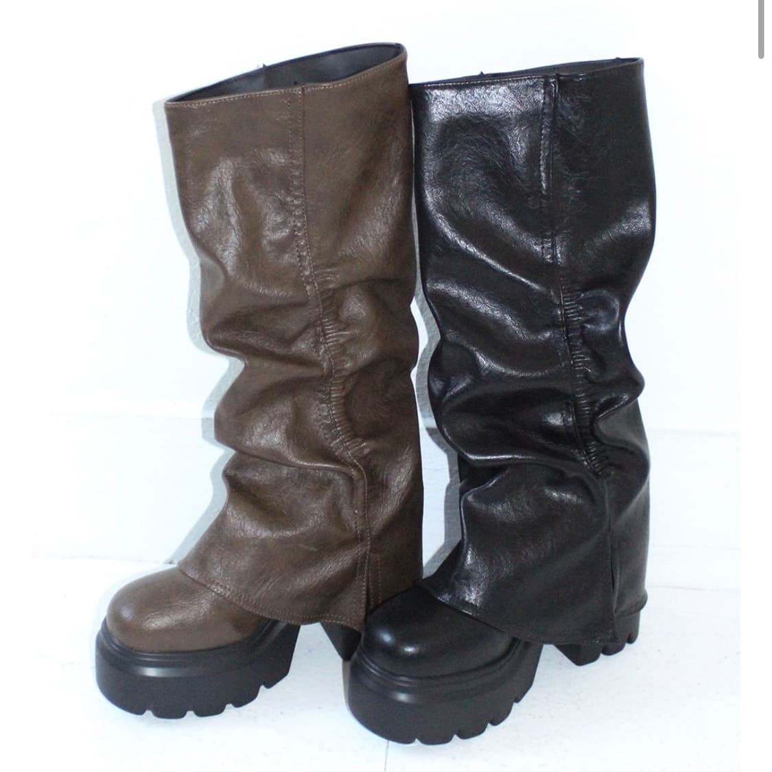 히피디비 가죽 셔링 통굽 부츠 상품이미지3