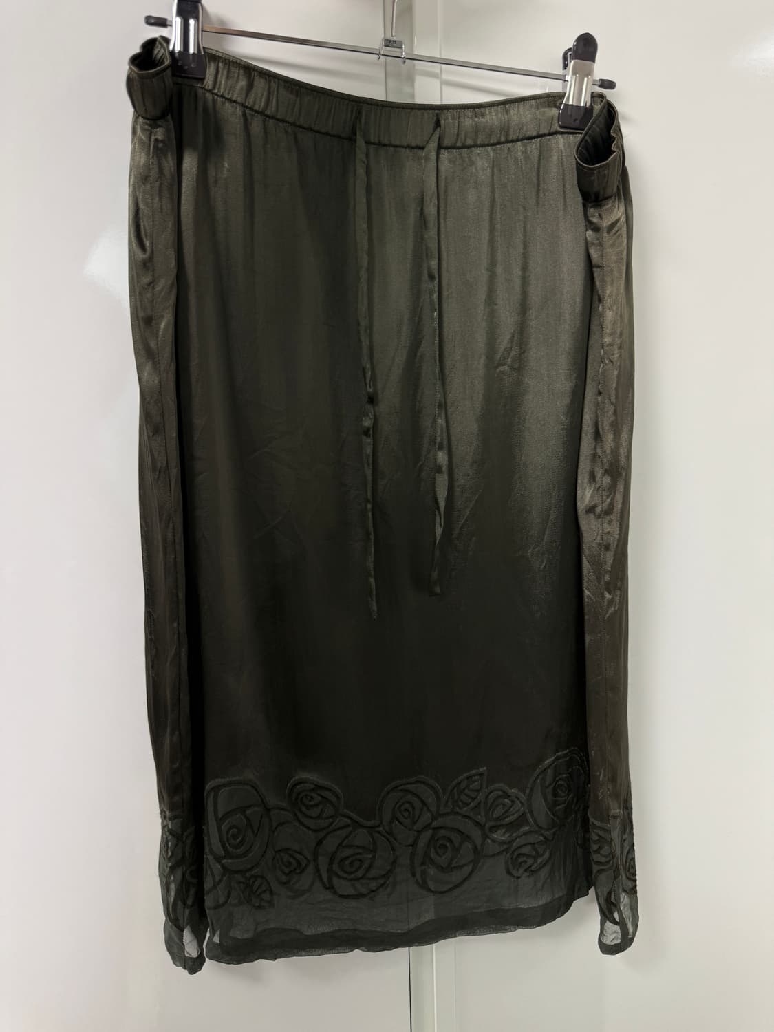 빈티지 실크 비스코스 소재 미디스커트 다크카키 르네상스 페어리 상품이미지2