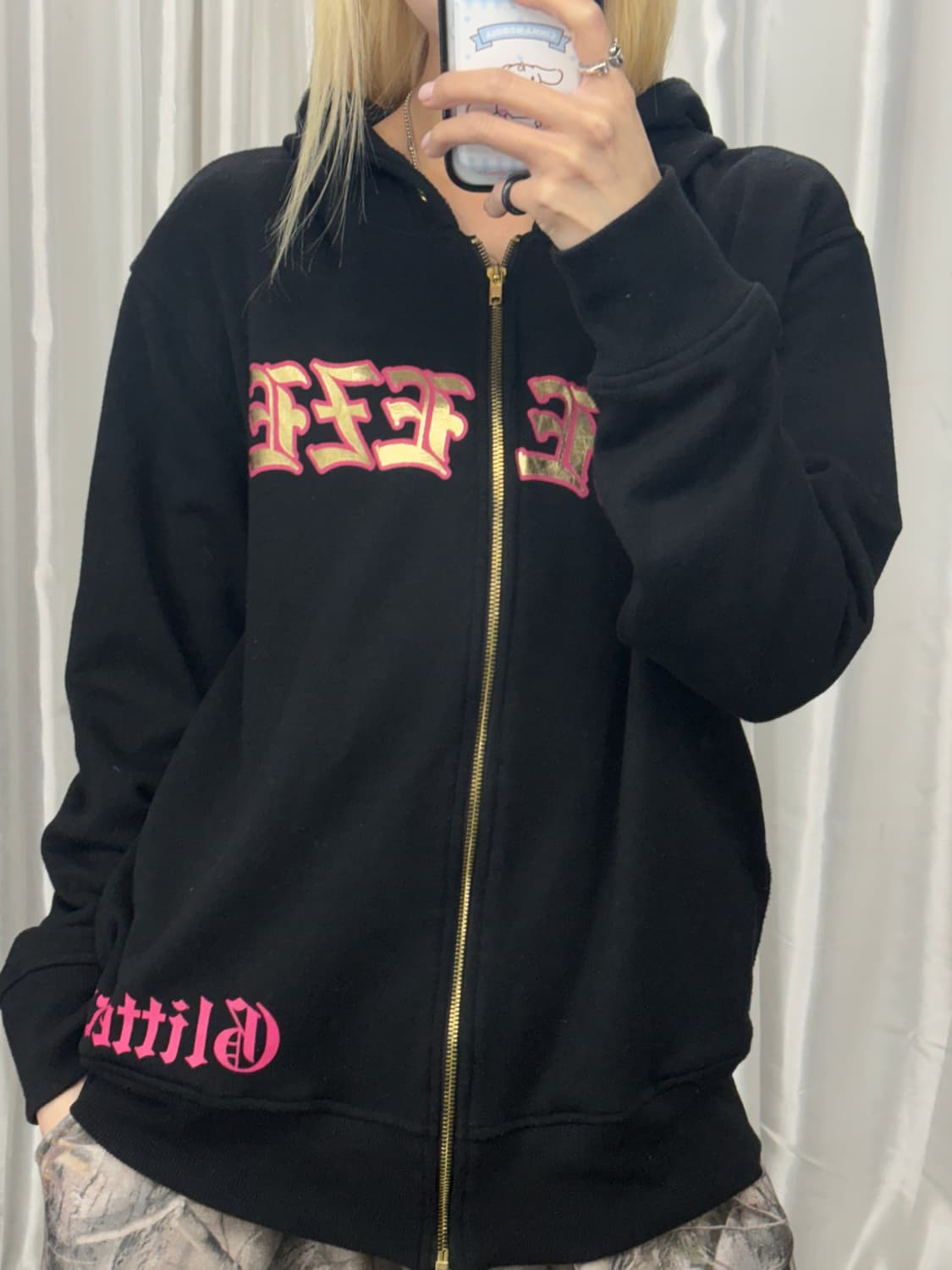Lettering Printed Hooded Zip-Up 상품이미지1