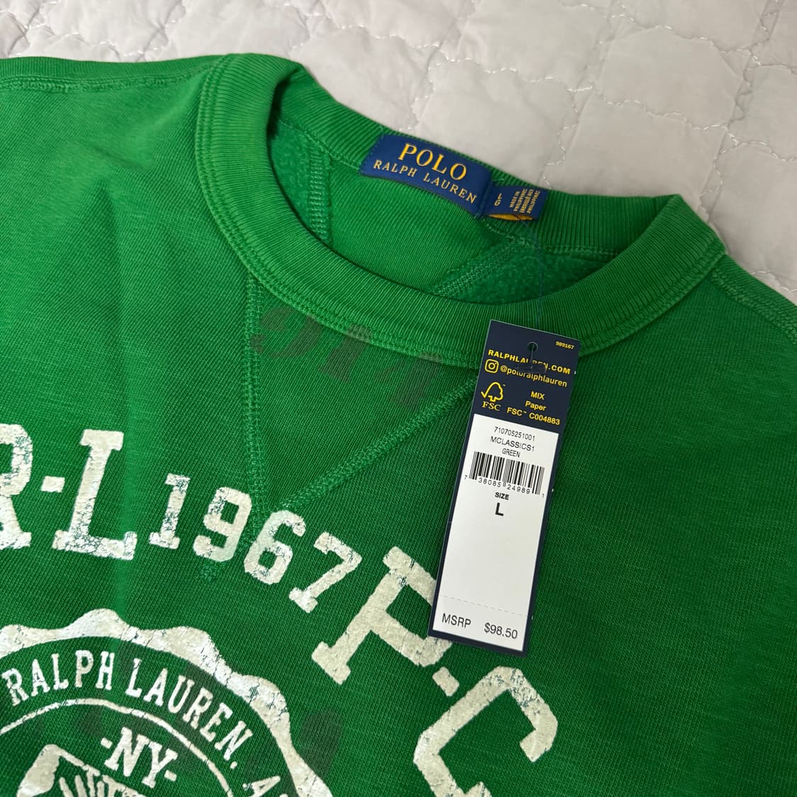 폴로 랄프로렌 아이코닉 그린 맨투맨 L 새제품 상품이미지3