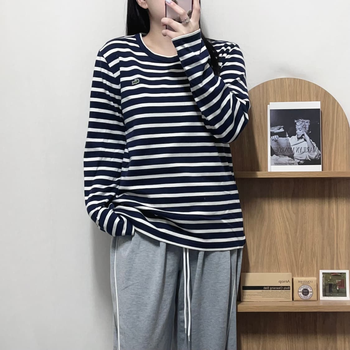 [정품] 라코스테 패치로고 단가라 긴팔티 [ M ] 상품이미지1