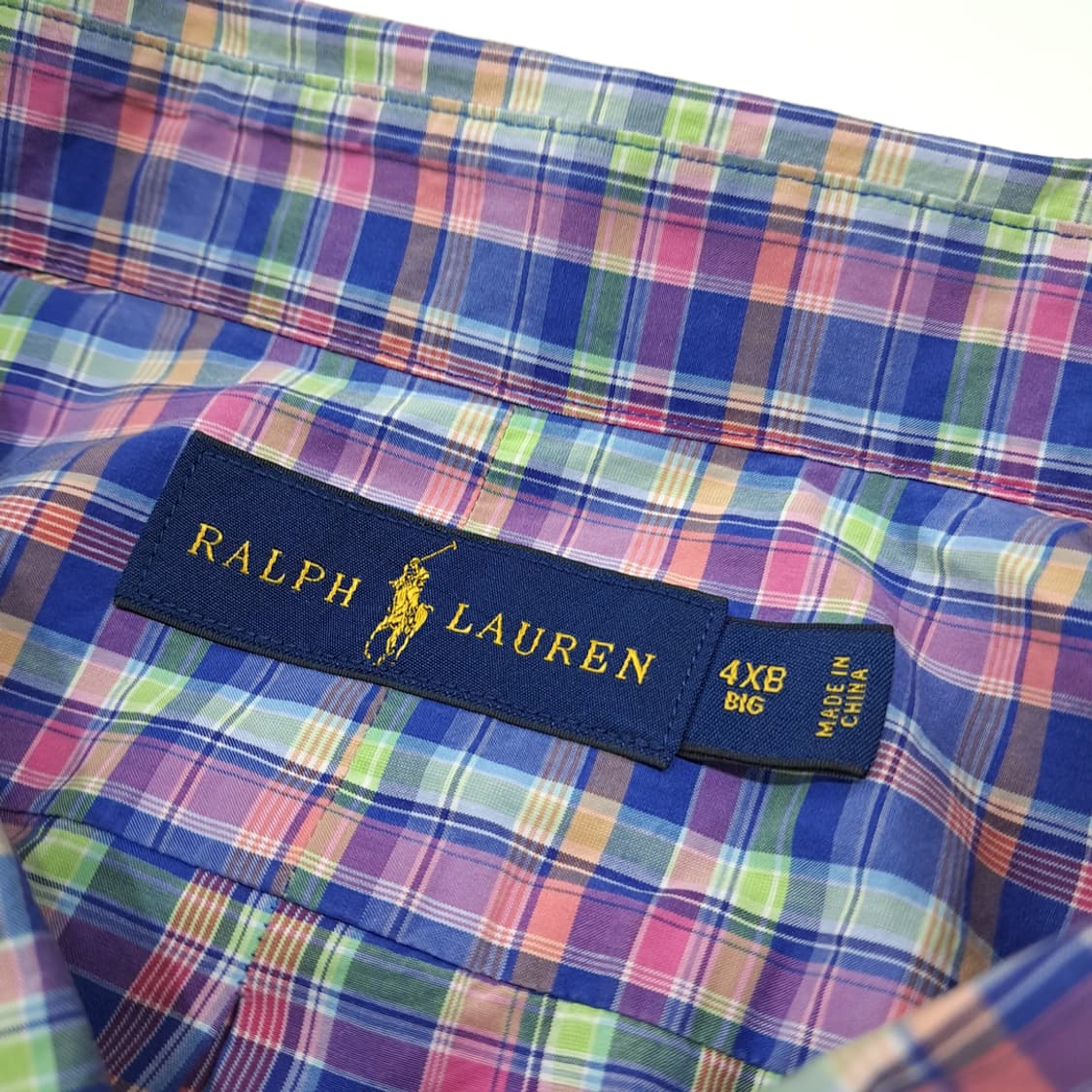 CL596 4XB 폴로 90s 코튼 핑크 블루 스몰 매드라스 체크 셔츠 상품이미지3