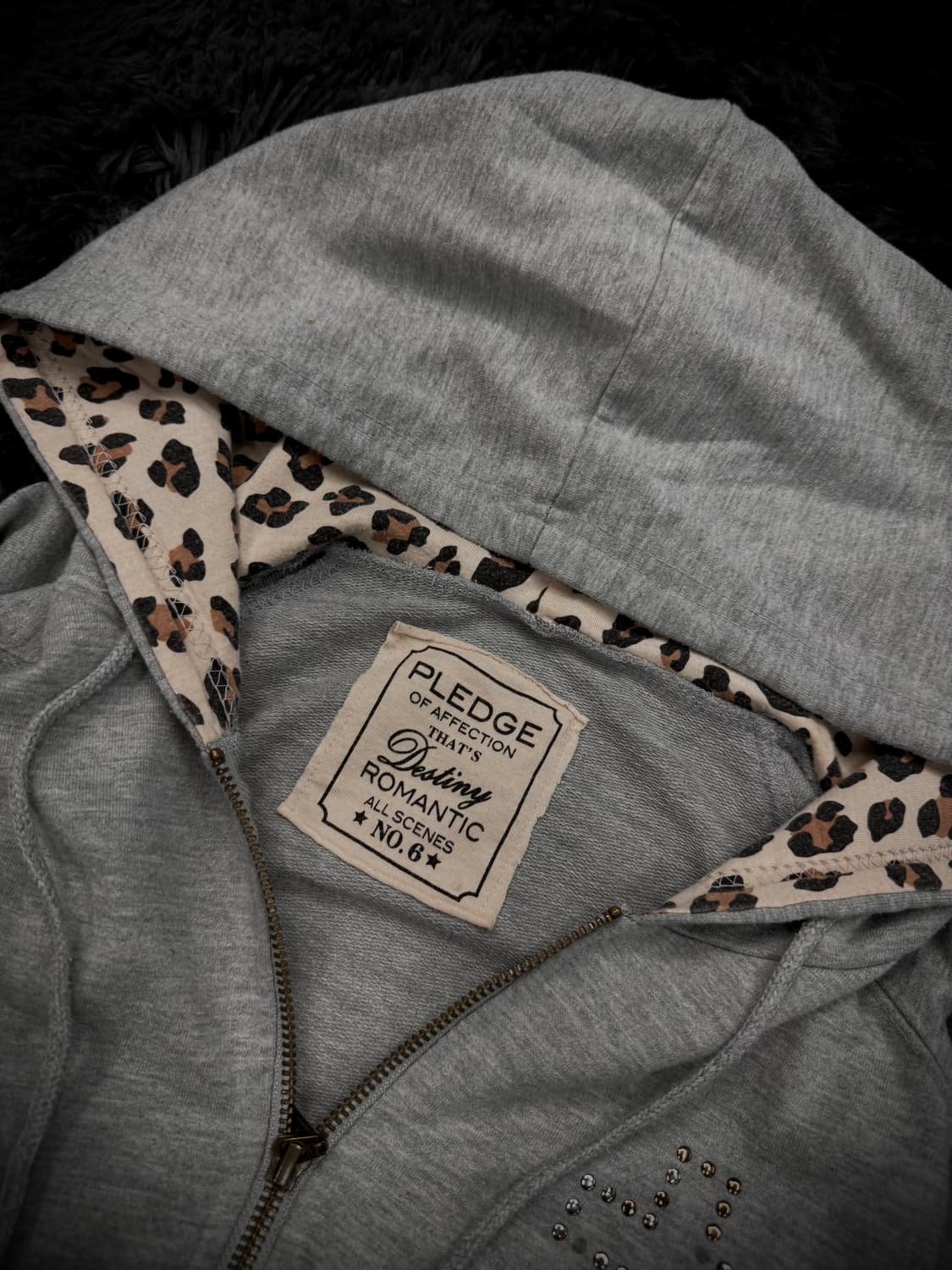 브라운 호피 십자가 그레이 Y2K 후드집업 상품이미지7