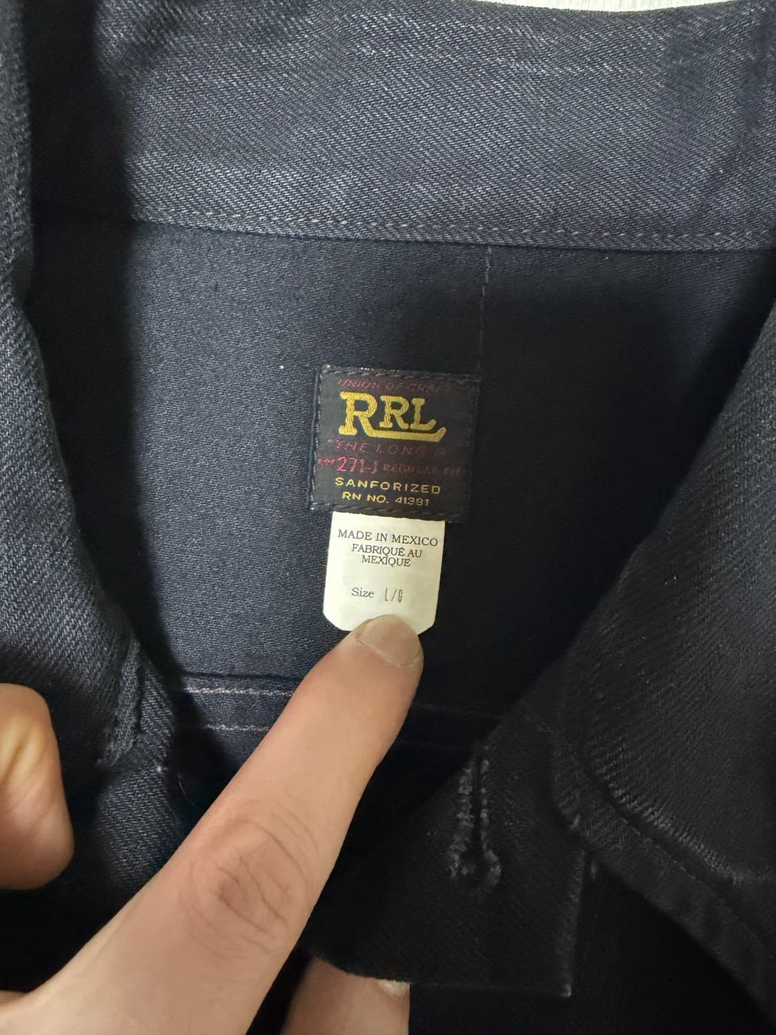 더블알엘rrl 데님 lot271 블랙 트러커 L 판매합니다. 상품이미지3