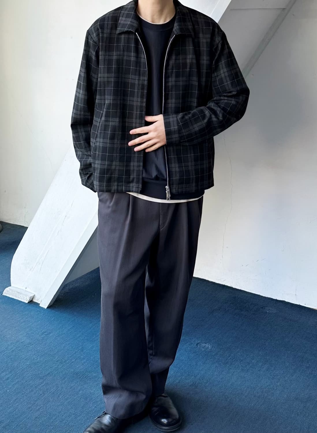 2way zip wool like design check blouson 상품이미지5