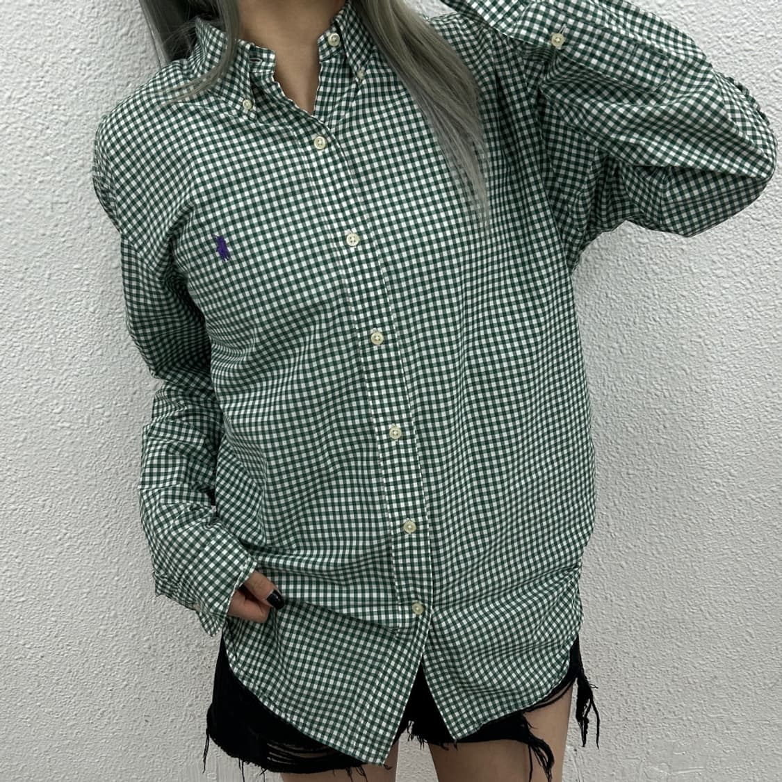 폴로 랄프로렌 퍼플포니 체크무늬 그린 셔츠 L 상품이미지1