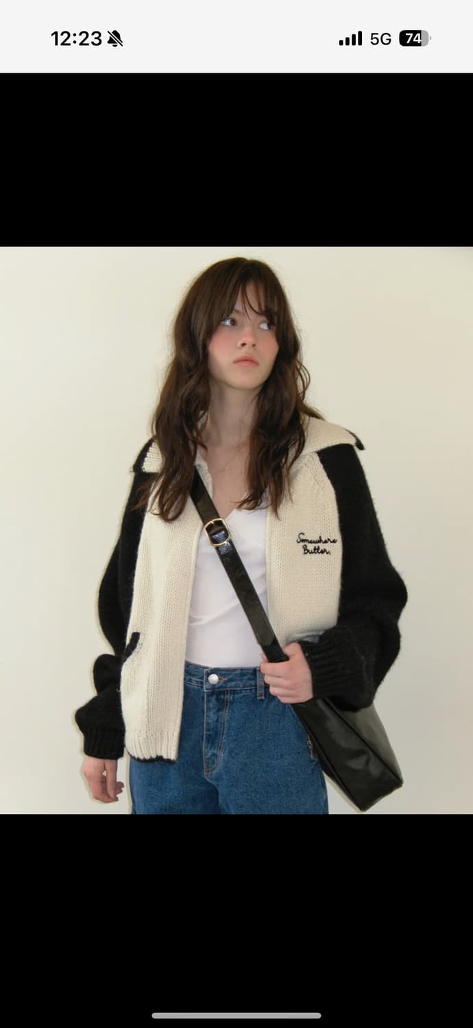 썸웨어버터 레터 알파카 니트집업 블랙 상품이미지1