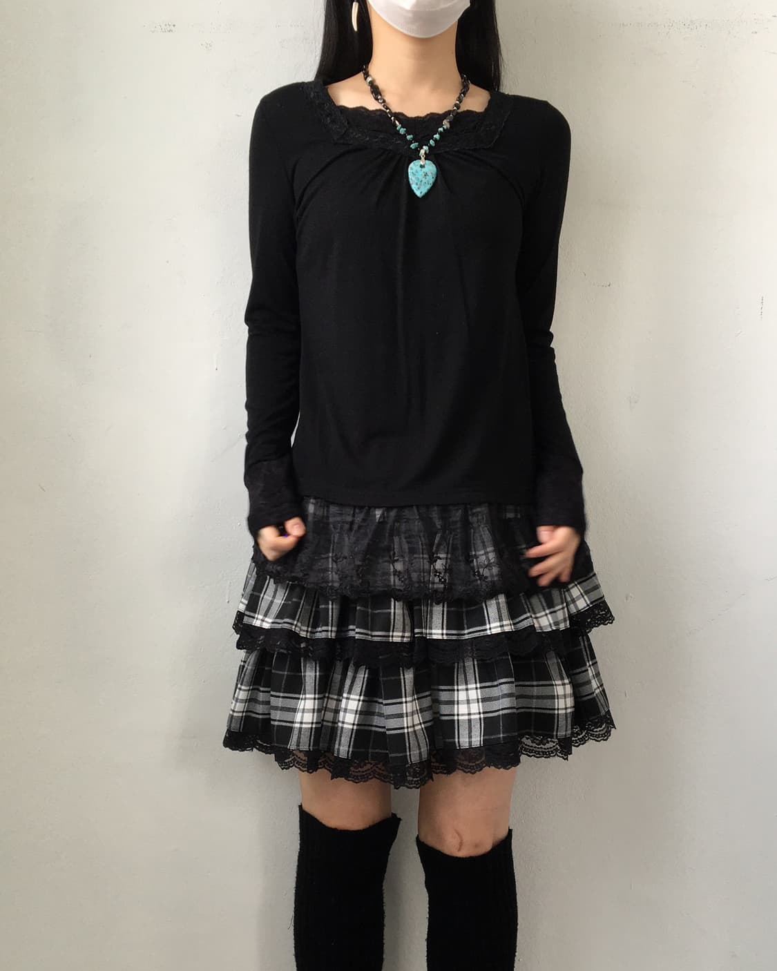 Axes femme lace trimming sleeve 상품이미지1