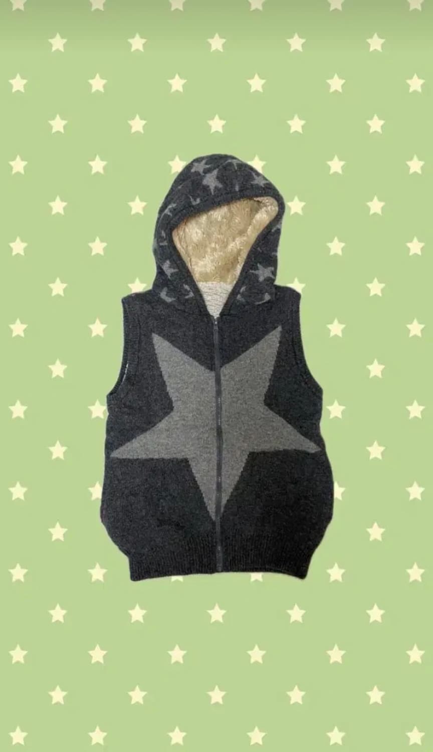 일본 빈티지 모리걸 라떼갸루 별 니트 후드 조끼 상품이미지1