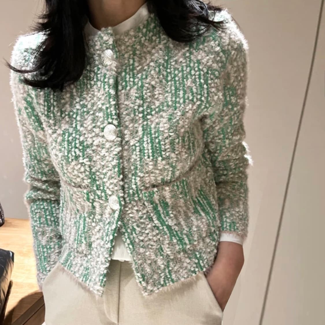 더베이지스(THE BEIGES) 레테 트위드가디건 55-66 새상품 상품이미지2