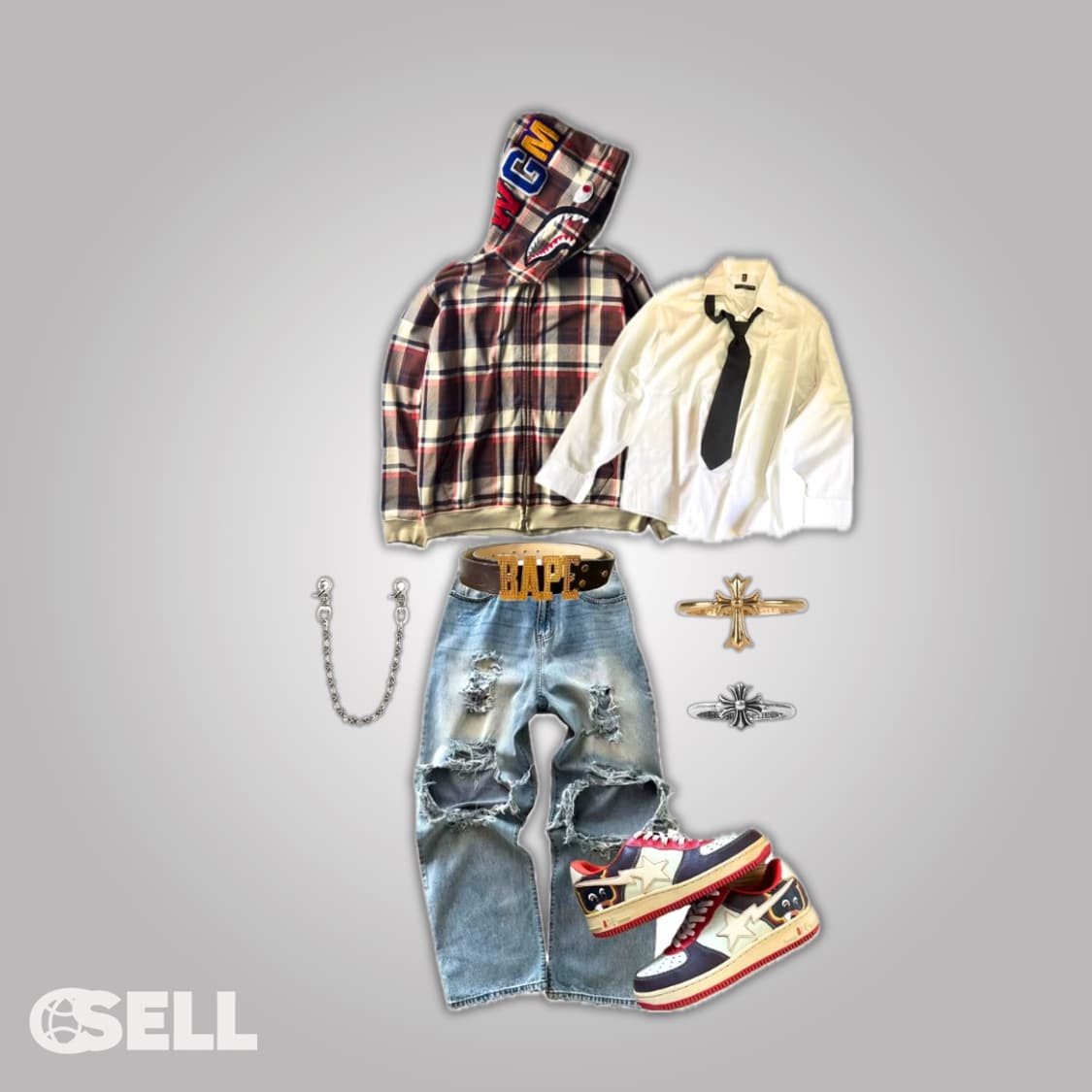 베이프 체크 샤크후드 상품이미지3