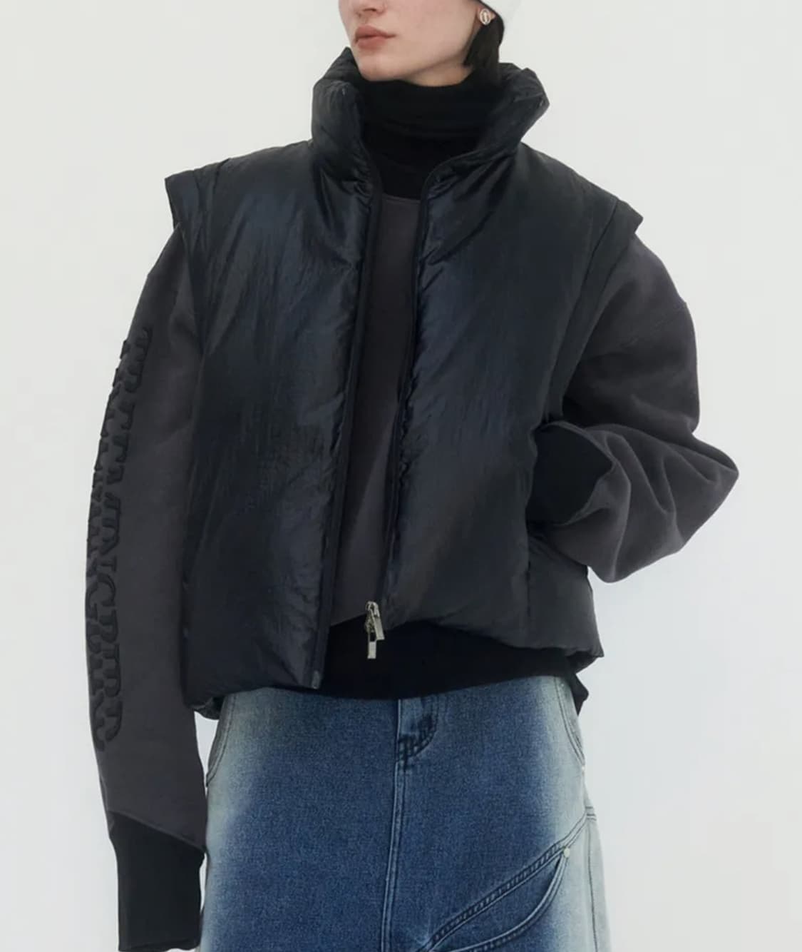 원가39)트리밍버드 나일론 2way 크롭 패딩 상품이미지2