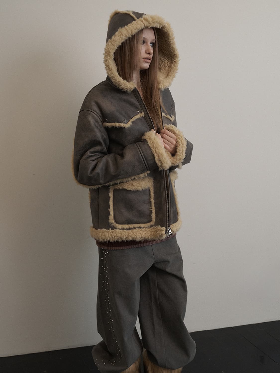 셋업이엑스이 HOODIE MUSTANG JACKET / BROWN 상품이미지1