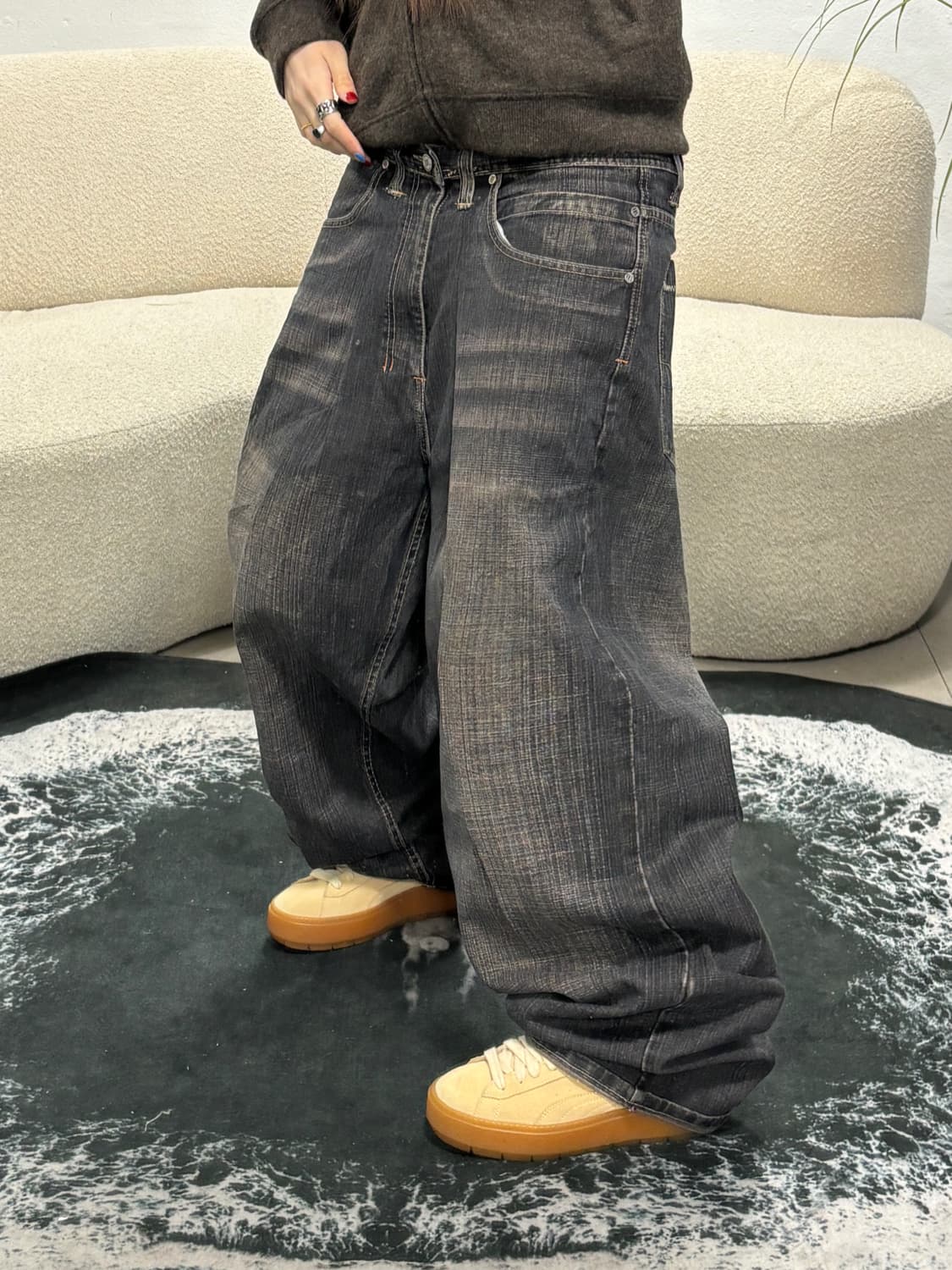 90s Rock & Republic 스트릿 무드 초와이드 워싱 밴츠 상품이미지1