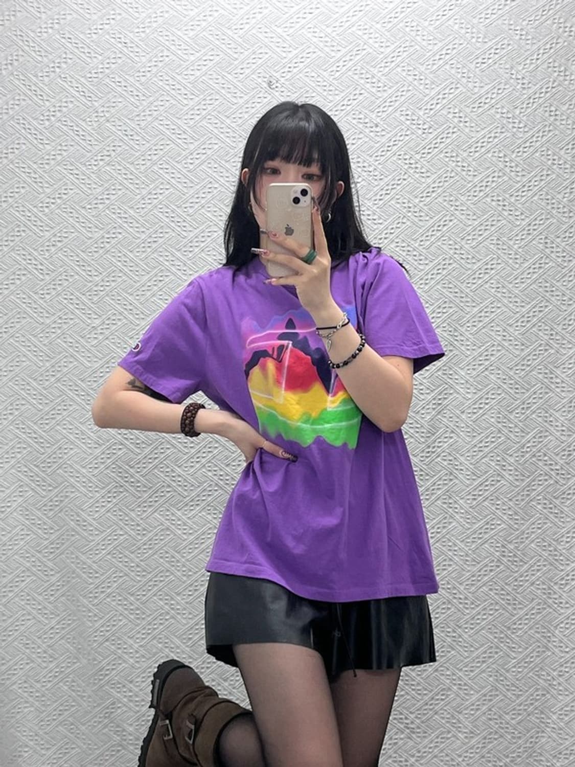 챔피온 빈티지 키치 페인팅 우베코어 라벤더 반팔티 L C11774 상품이미지1