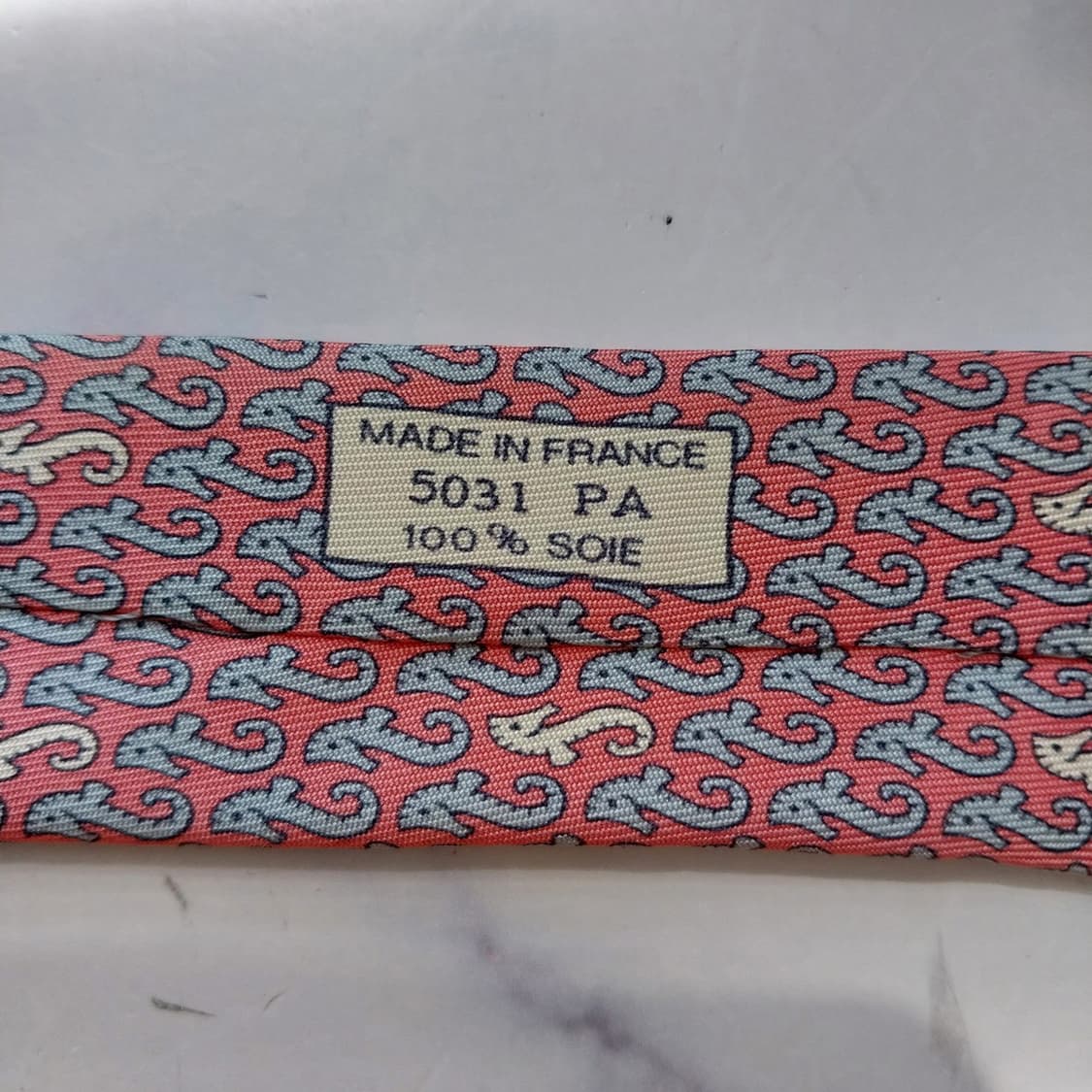 에르메스 실크 핑크 해마 모티브 넥타이 8.9cm B등급 K2497 상품이미지5