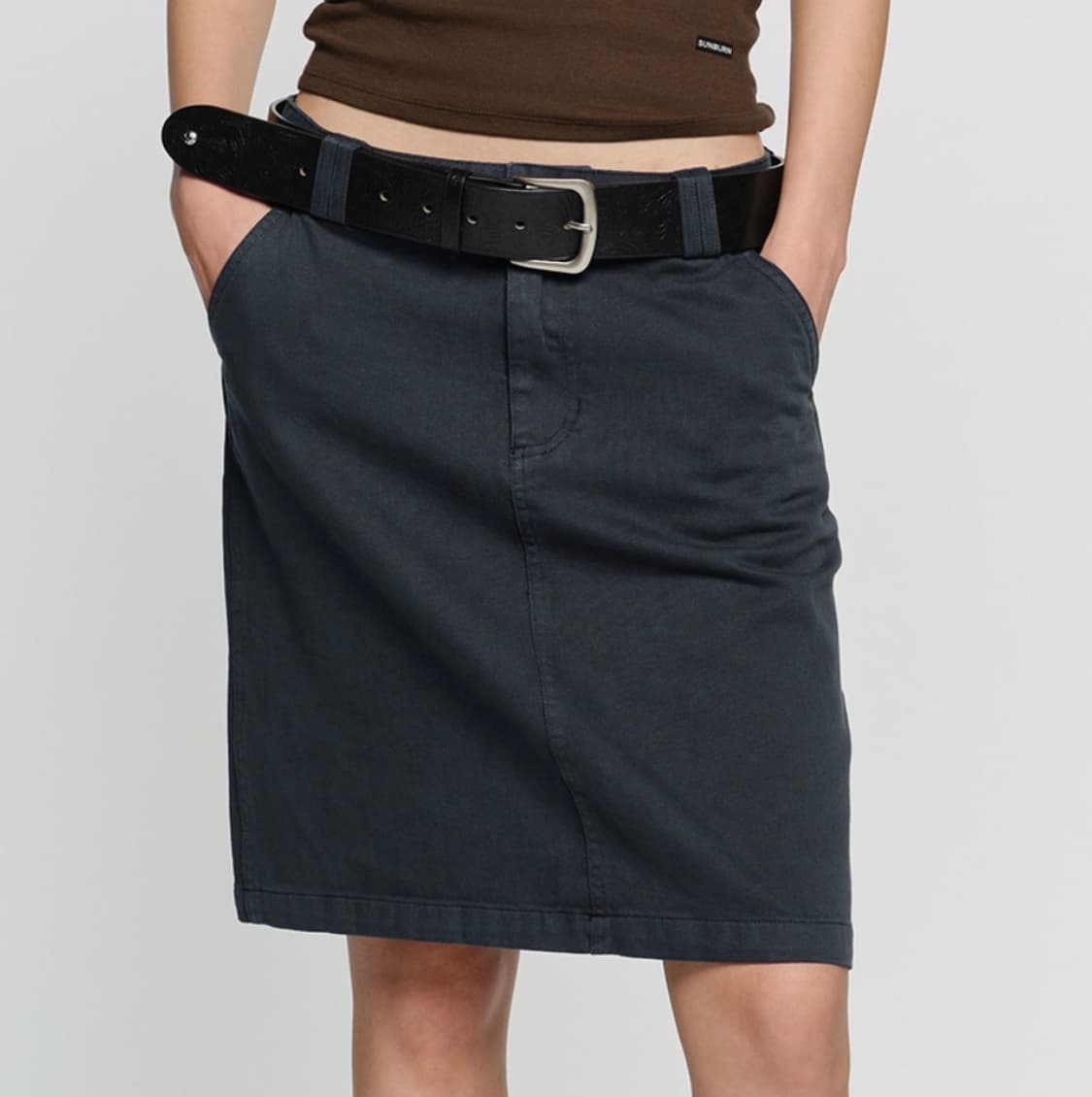 썬번프로젝트 STRAIGHT COTTON MIDI SKIRT, NAVY 상품이미지3