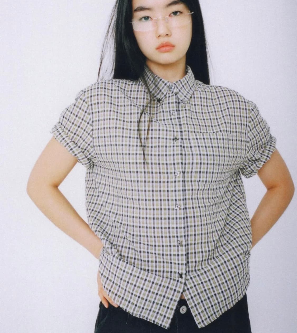 [에이이에이이 aeae] 플라워 버튼 체크 셔츠(옐로우) 상품이미지4