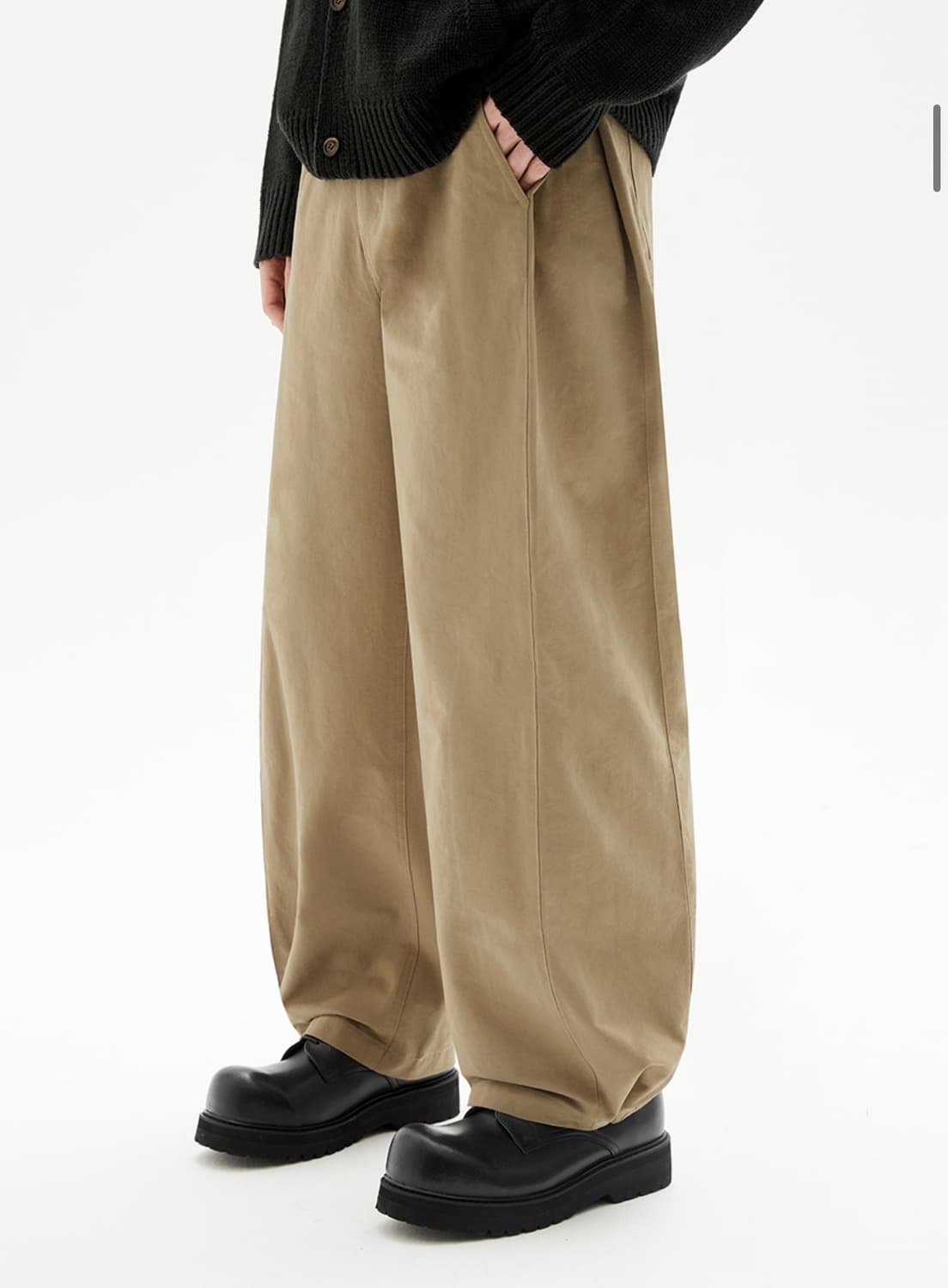 스냅버튼 와이드 코튼 팬츠 베이지 상품이미지3
