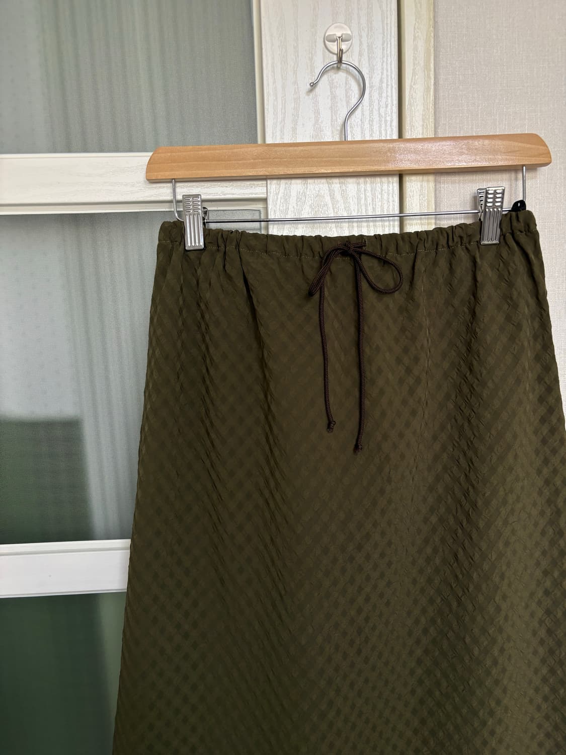 카키 잔체크 롱 스커트 상품이미지4