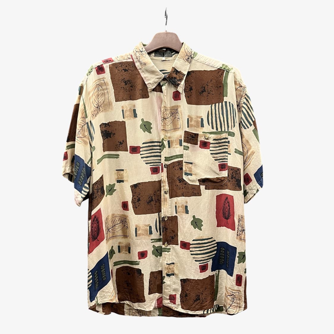 USA VINTAGE 원포켓 실크 100 반팔 셔츠 멀티 패턴 베이지 상품이미지1