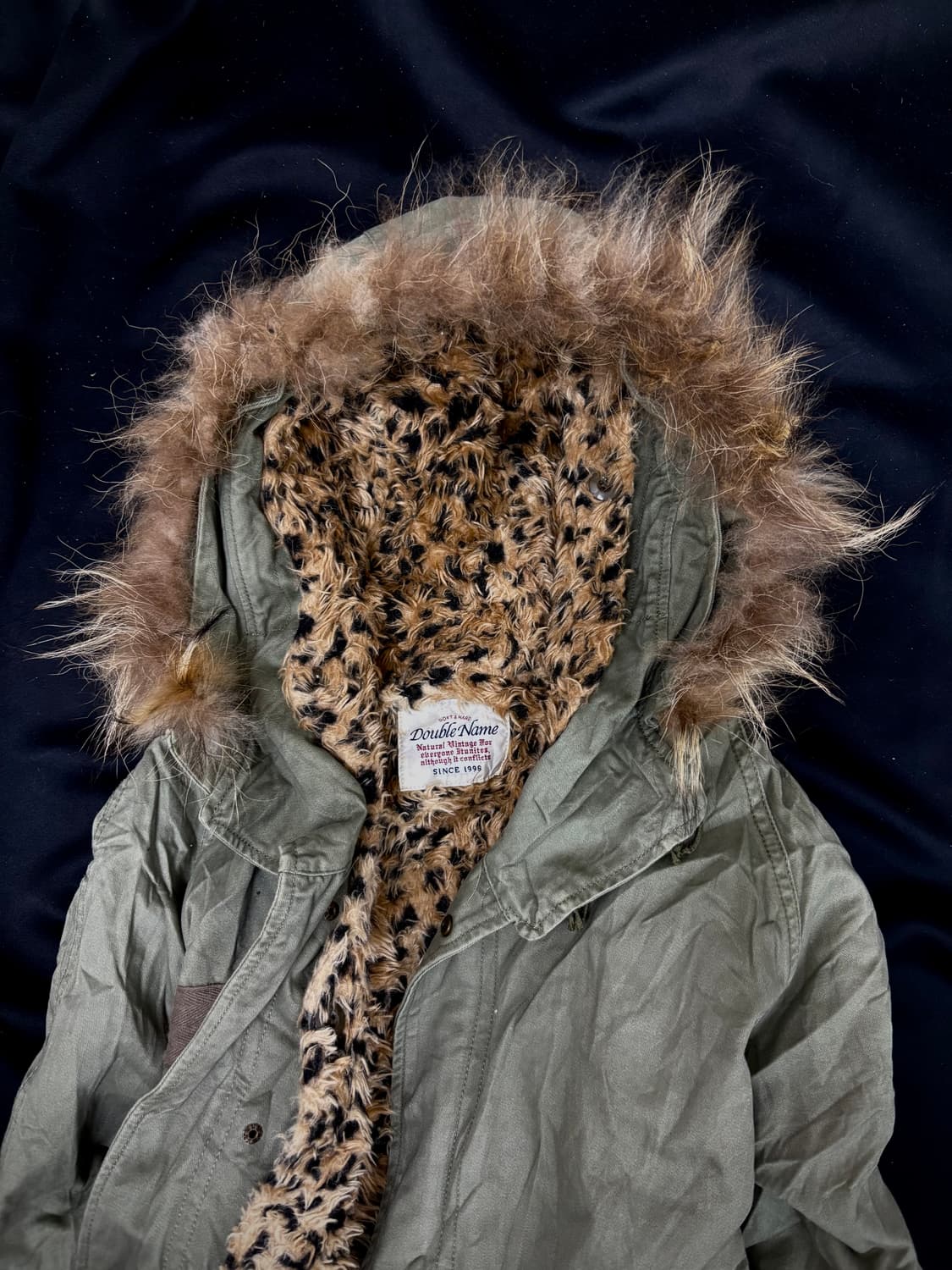 Leopard Detail Khaki Fur Hoodie Field Ja 상품이미지3
