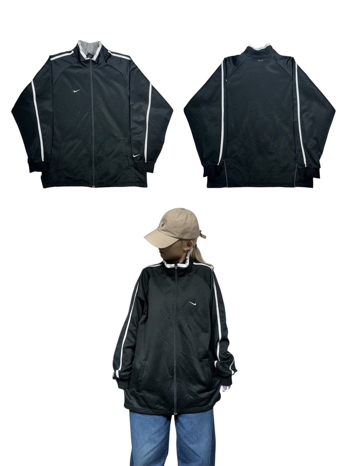 00s 나이키 블랙 화이트 사이드 라인 트랙탑 져지 XL 상품이미지1