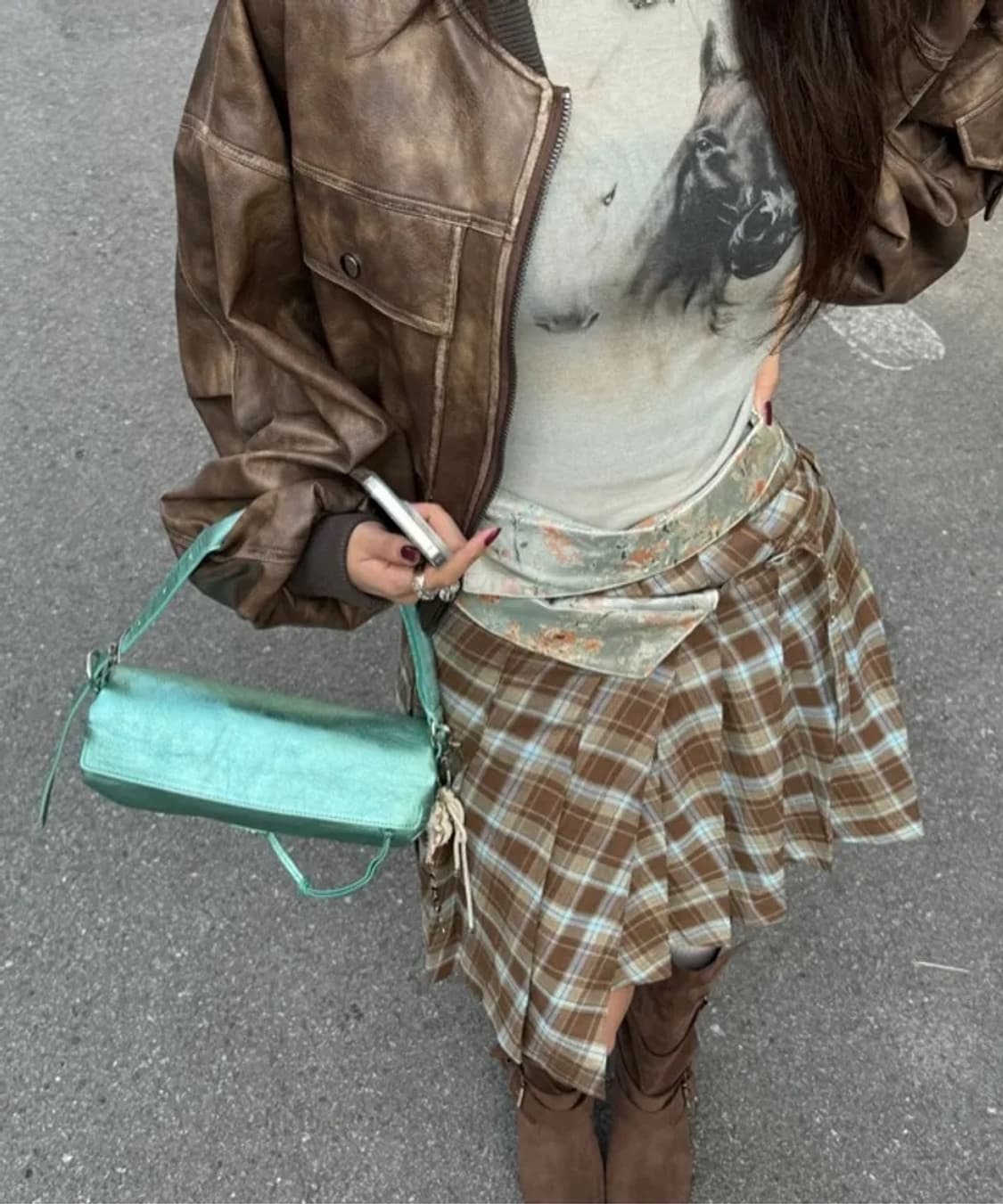 스컬프터 (SCULPTOR) 폴디드 웨이스트 체크 레이어드 빈티지 미디 상품이미지1