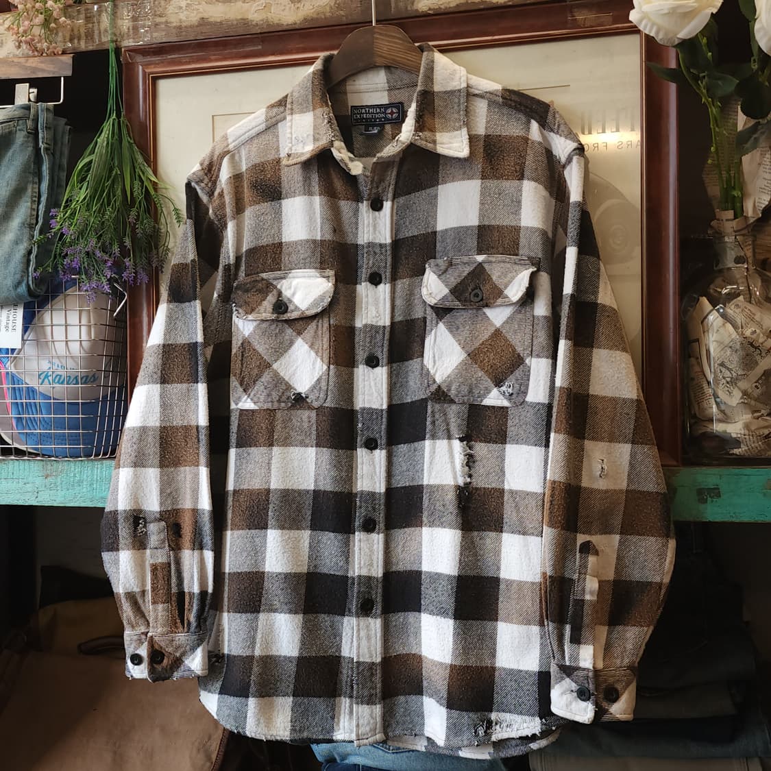 90s 아메리칸 빈티지 체크셔츠 헤비 플란넬 워크셔츠 윈도우 체크 xl 상품이미지2