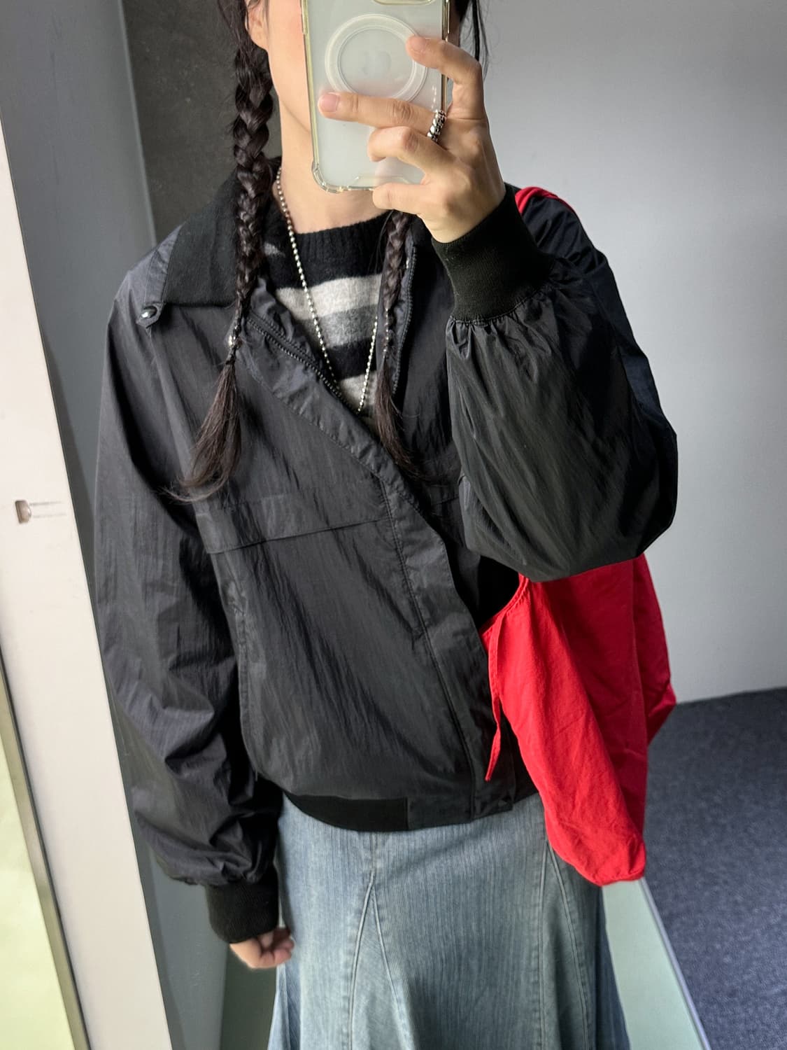 black oversized bomber jacket 상품이미지1
