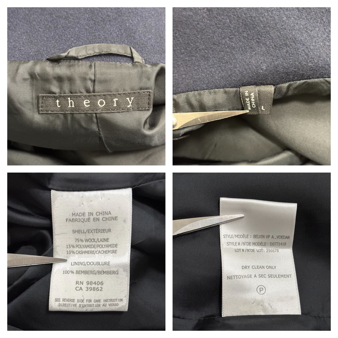 민트급)띠어리 울캐시미어 코트L/네이비 상품이미지5