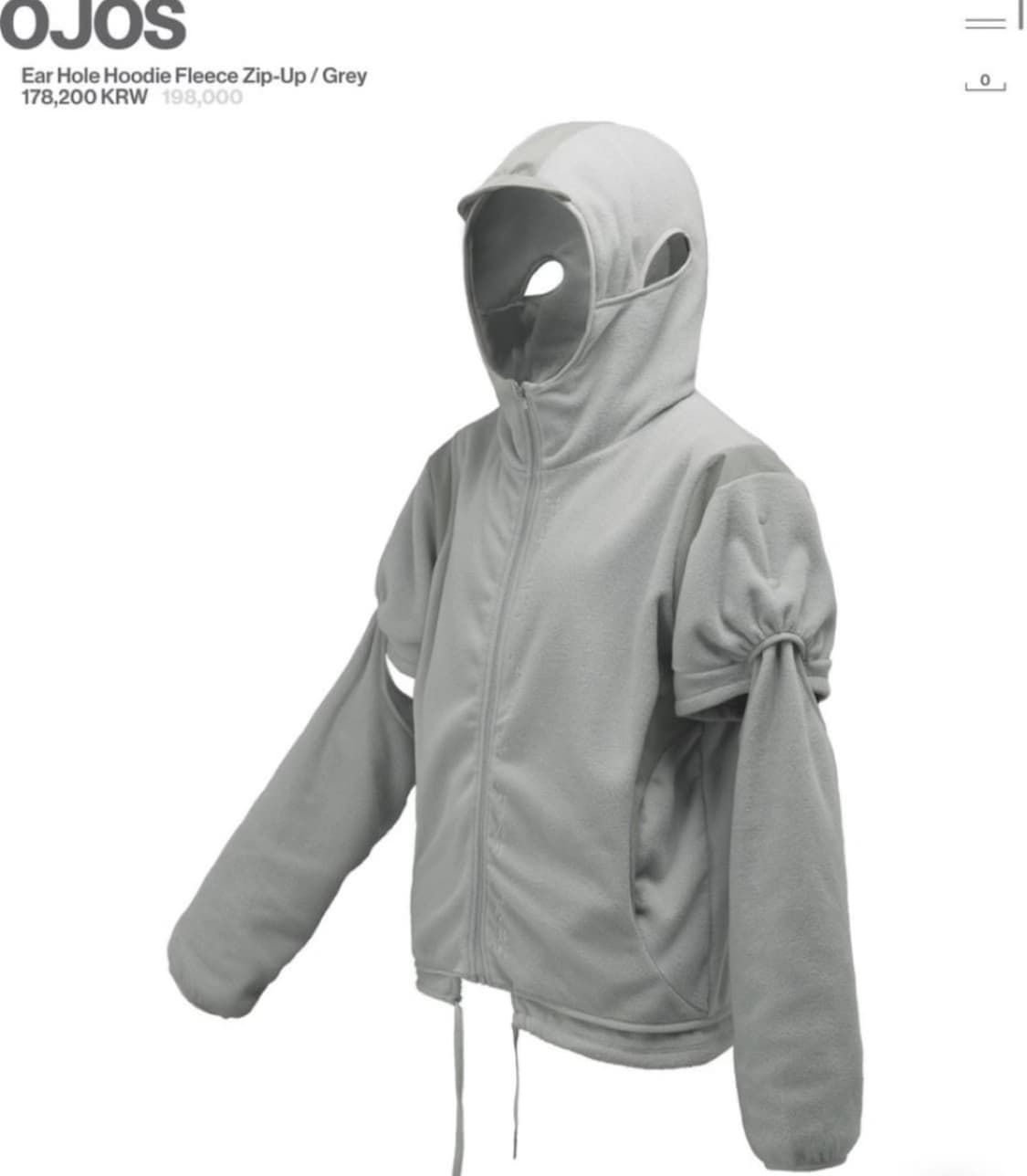 오호스 ear hole hoodie fleece zip-up / grey 상품이미지1