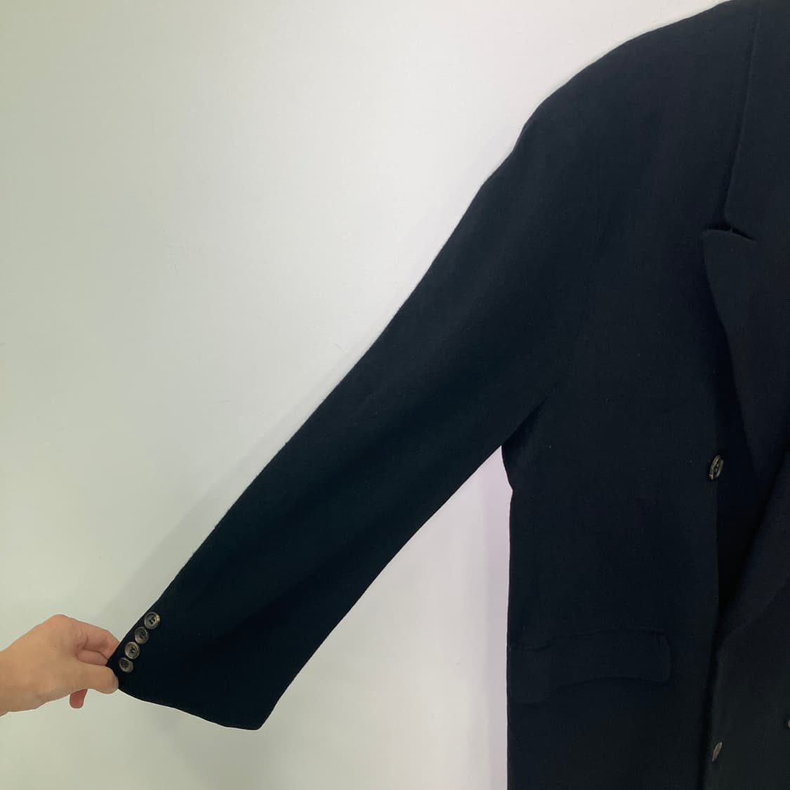 VTG 빈티지 블랙 더블 브레스티드 캐시미어 롱코트 상품이미지5