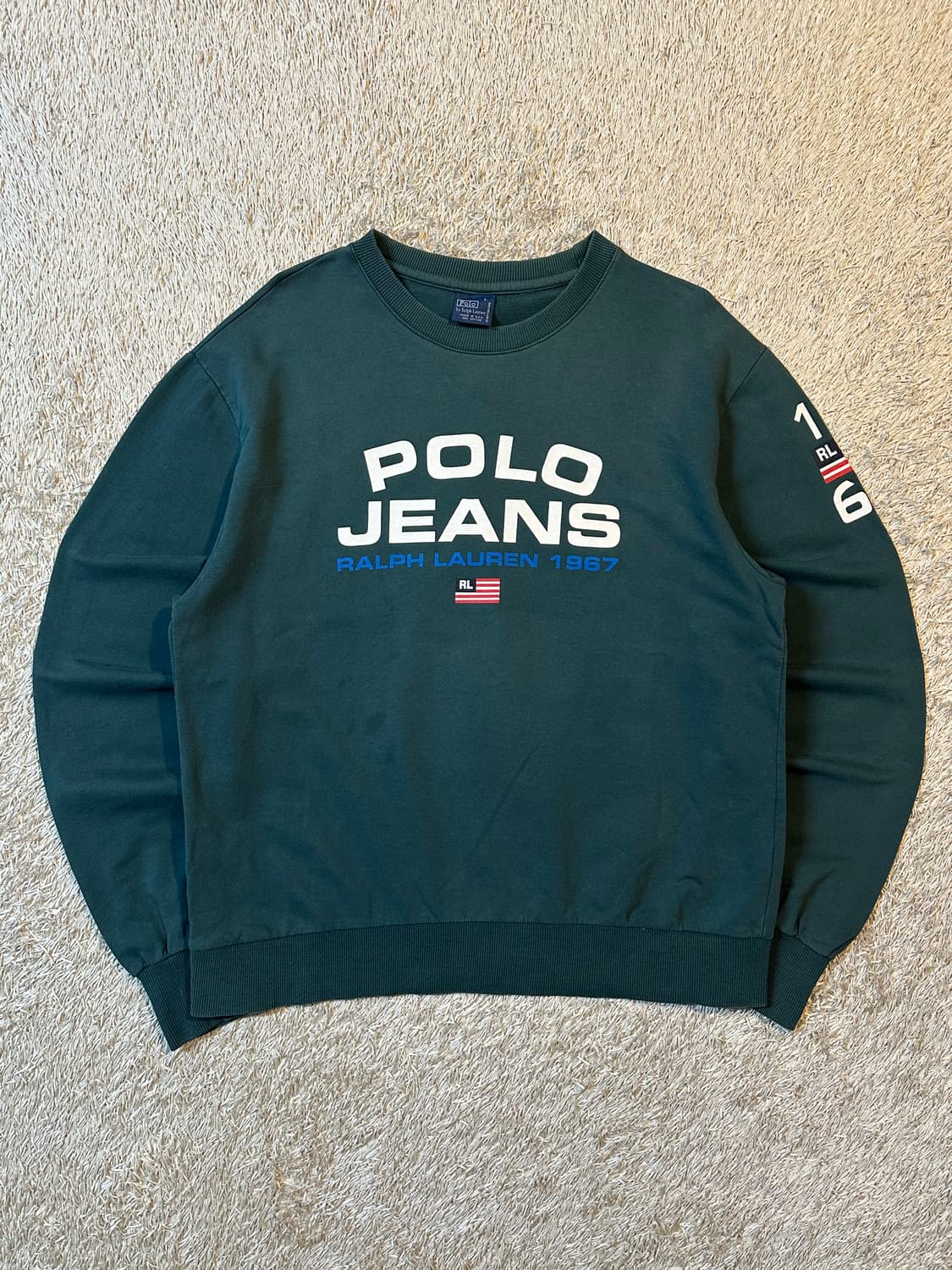 희귀) 90's 폴로 진스 성조기 로고 맨투맨 그린 상품이미지1