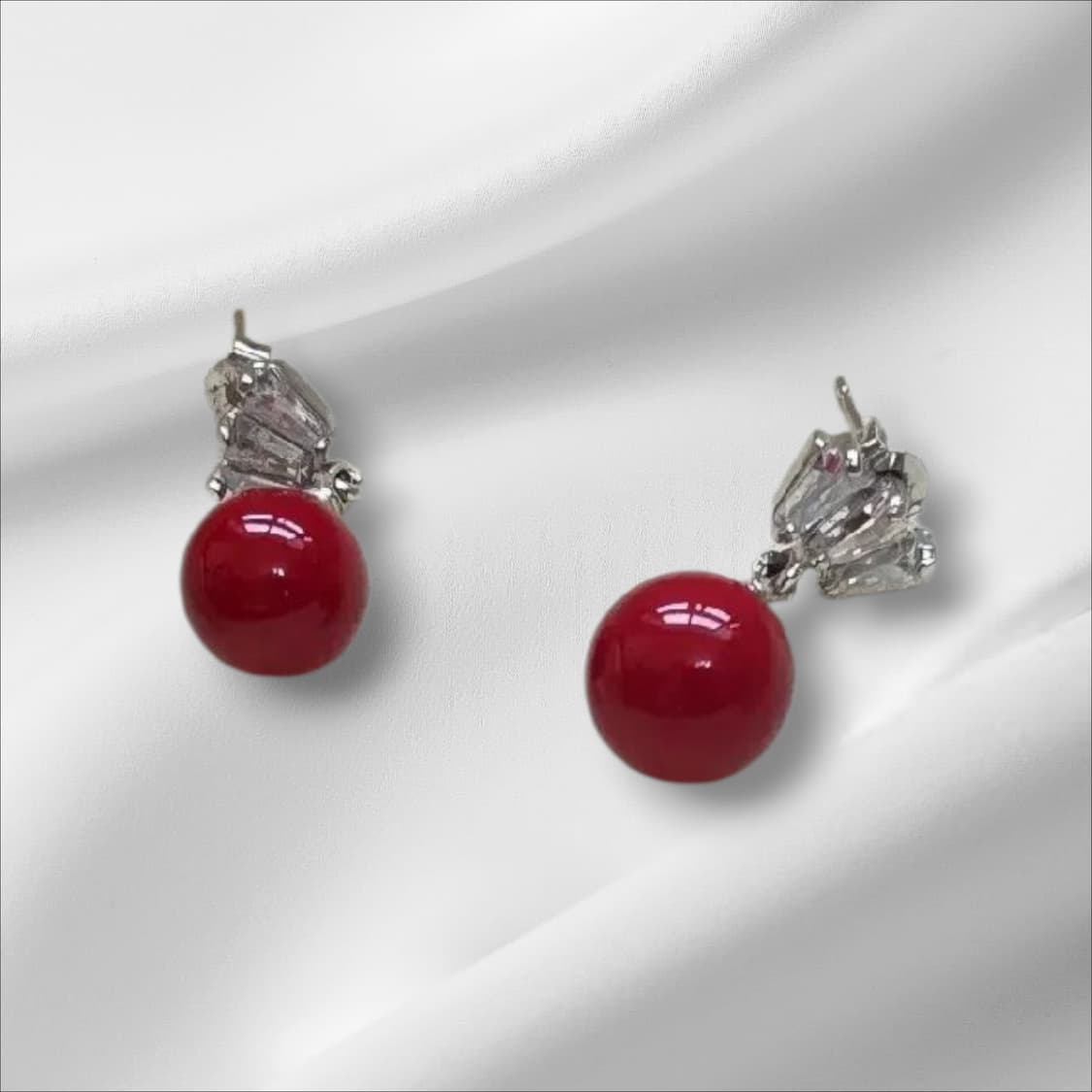 고급스러운 레드 산호귀걸이 (은침) 상품이미지1