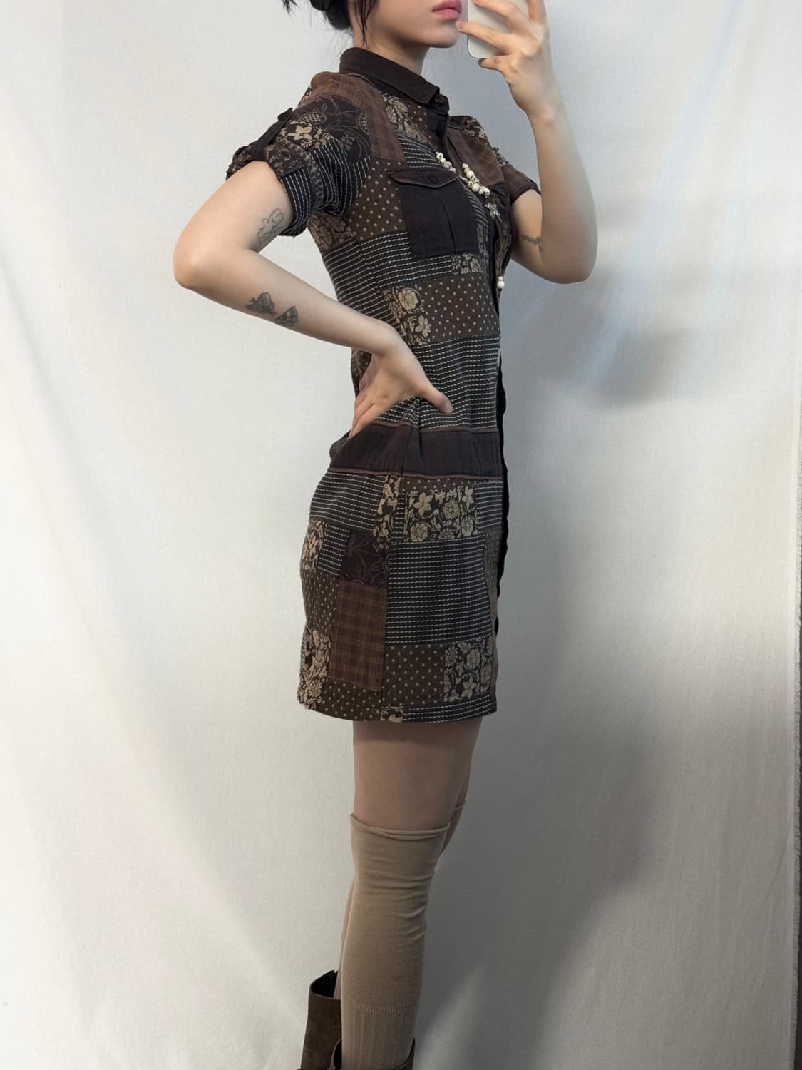 패치 워크 셔츠 드레스 상품이미지2