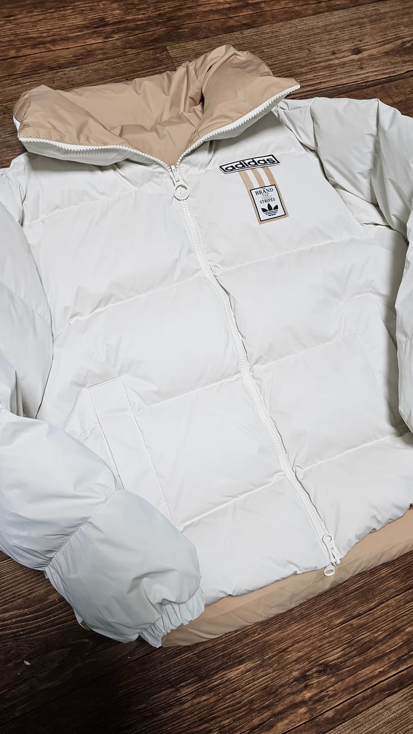 아디다스 베이지 브라운 화이트 리버시블 양면 패딩 KR S 상품이미지1