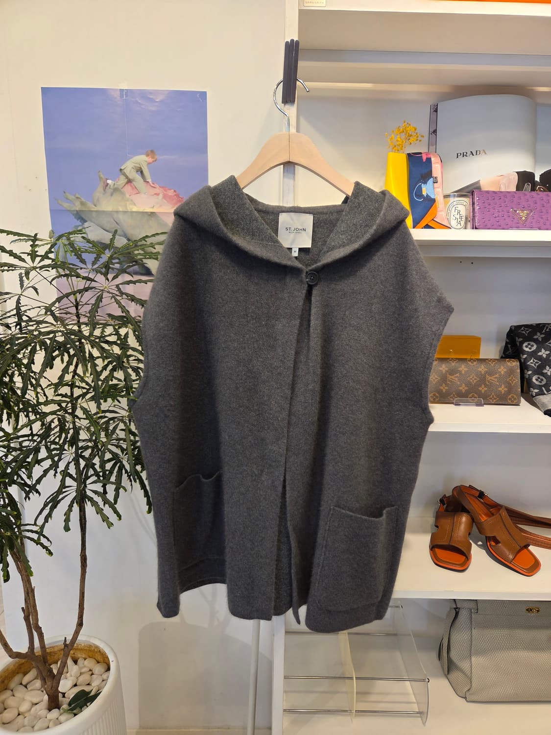 ST.JOHN 센존 라쿤 블렌딩 니트 후드 베스트 상품이미지1