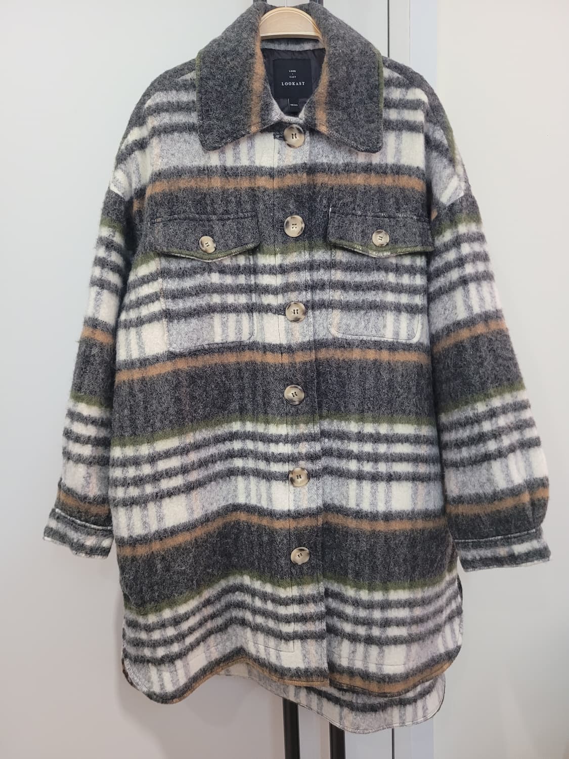 룩캐스트 블랙 체크 롱셔츠 자켓 코트 여성용 오버핏 55~77 상품이미지2