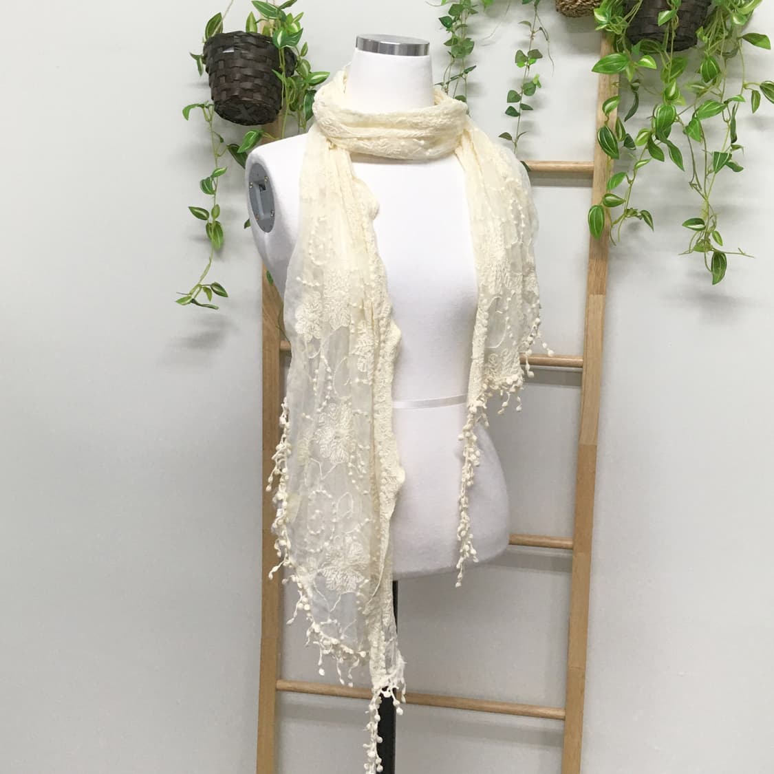 JPN/ 레이스스카프 아이보리스카프 모리걸스카프 모리룩스카프 상품이미지1