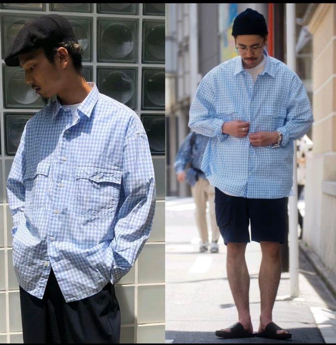 [M] 포터클래식 깅엄 롤업셔츠 블루 상품이미지7